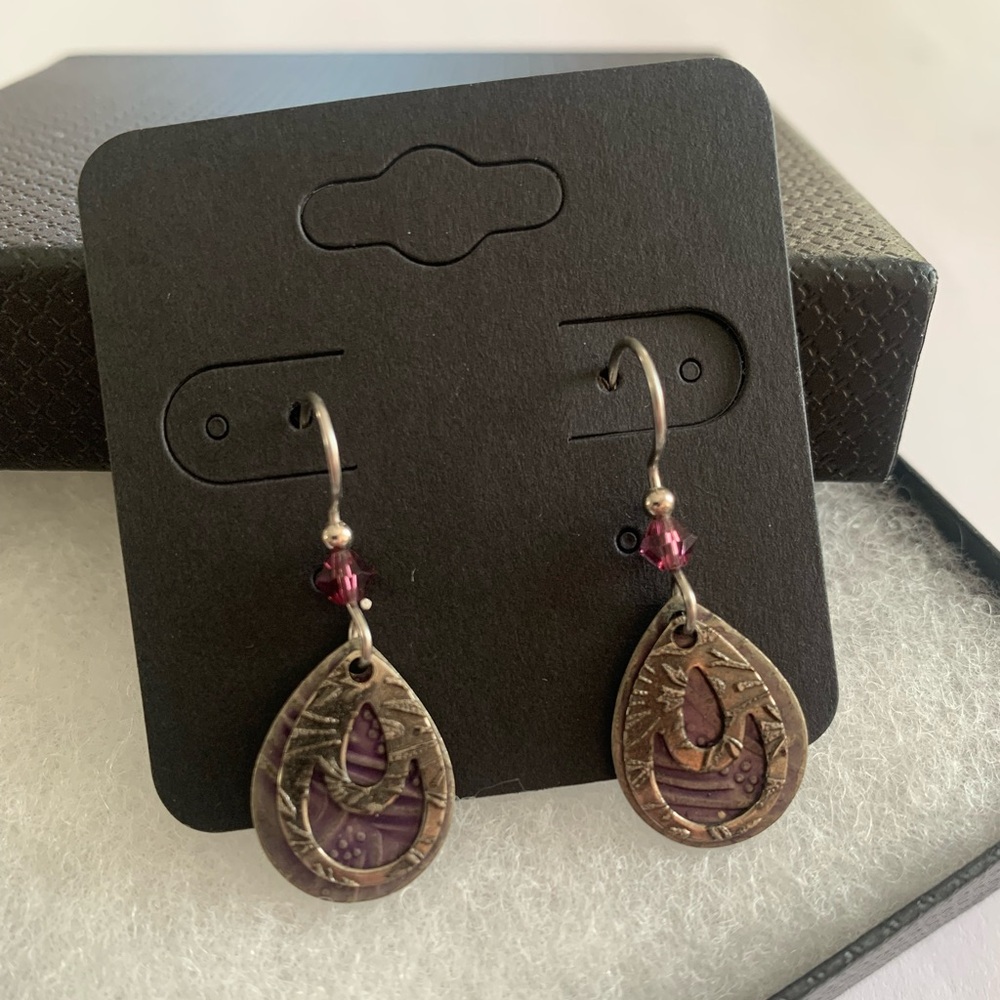 Purple Teardrop Dangle Earrings - Women Jewelry - Picture 3 of 11